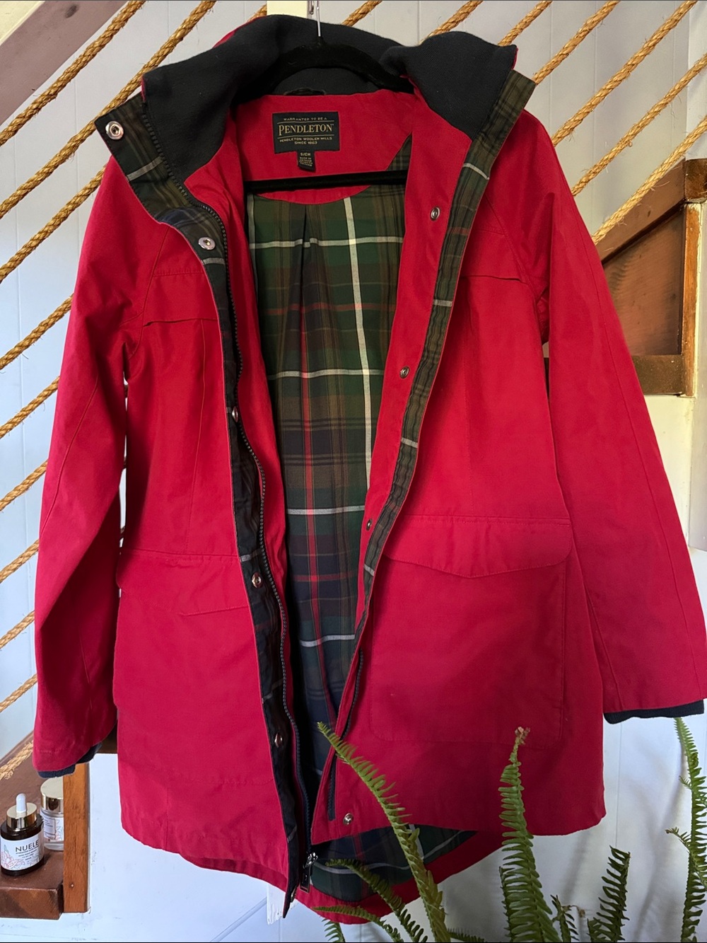 Pendleton Red Women's Hooded Coat with Tartan Lining